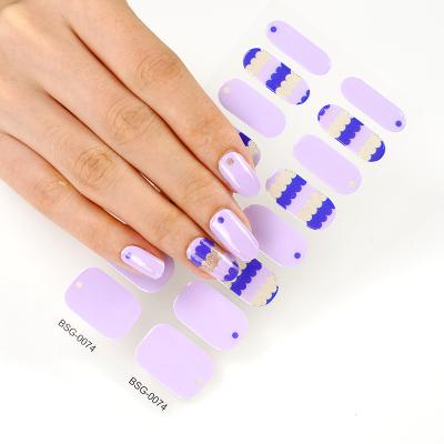 China Pure Color Semi Curved Full Wraps Nail Art Gel Polish Strips Stickers Kit For Manicure Decals for sale