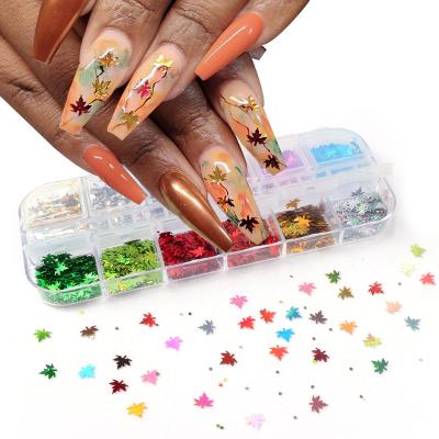 China 12 Colors Autumn Leaf Colorful Chunky Glitter Holographic Nail Art For Nail Art Decals for sale