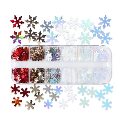 China Excellent Nail Art Effect 12 Grids 3D Laser Snowflake Nail Glitter Iridescent Glitter For Christmas Decoration for sale