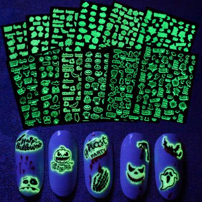 China 3D Pumpkin Skull Luminous Self Adhesive Nail Art Sticker For Halloween Decoration for sale