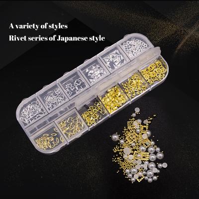 China Wholesale Japanese Style Mixed Nail Art Alloy Studs Decoration 12 Places Box Metal Rivet Charms For Women Girls DIY for sale