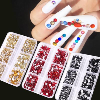 China Various Styles 6 Flatback Grids Round Multi Color Crystals Rhinestones Nail Art Decoration For DIY Nail for sale