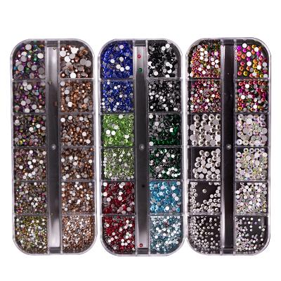 China Various Color 12 Grids Round Flatback Mixed Color Nail Stone Rhinestones For Nail Art for sale