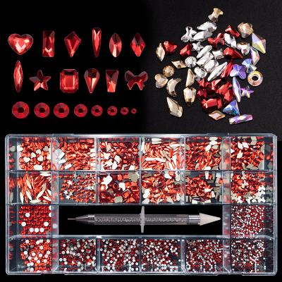 China Mixed Shape 21 Multi Shapes 3D ab Crystal Round Beads Flatback Glass Grids Stones Nail Rhinestones Set For DIY Nail Crafts for sale