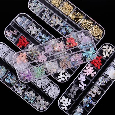 China Various Styles 12 Charm Grids 3D Resin Mini Aurora Butterfly Rhinestone Nail Art For DIY Nail Art Decoration Crafting for sale