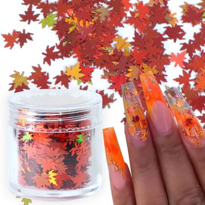 China 3D Laser Foil Shaped Copper Meteillc Chunky Glitter Autumn Leaves Red Nail Art Sequin Flake Confetti For Craft Decoration for sale