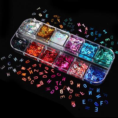 China Wholesale 12 Colors 3D Laser Letter Holographic Nail Art Sequins For DIY Manicure for sale