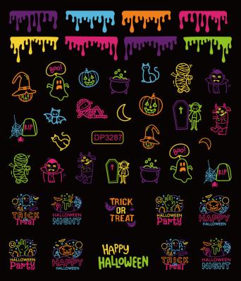 China Wholesale Custom 3D Fluorescence Self Adhesive Nail Art Stickers Decals for Halloween Decals for sale