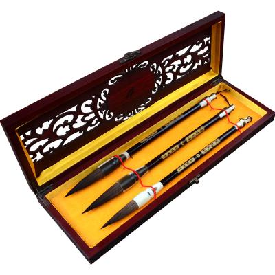 China Chinese Antique Inscription Brush High Quality Antique Chinese Calligraphy Reading Brush 3pcs Handmade Wooden Handle Brush for sale