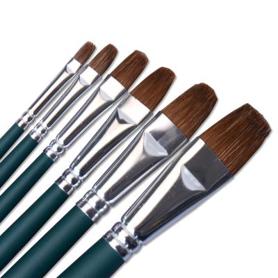 China Oil Brush Factory Direct 6 Pcs / Set Weasel Hair DarkCyan Handle Artist Filbert Paint Brush Set For Student for sale