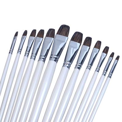 China White Wooden Artist Paint Brush Oil Brush Factory OEM 6pcs Weasel Hair Handle Set for Oil/Gouache/Acrylic Painting for sale