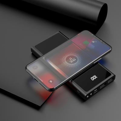 China 2019 Hot Selling Fast Charging Support USB Outport 10000mAh Wireless Charger With LED Display Screen Wireless Power Bank Built In Cable for sale