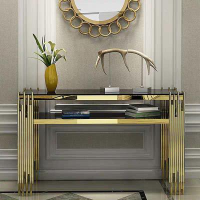 China Designer Stainless Steel Console Tables With Elegant Marble Tops for sale