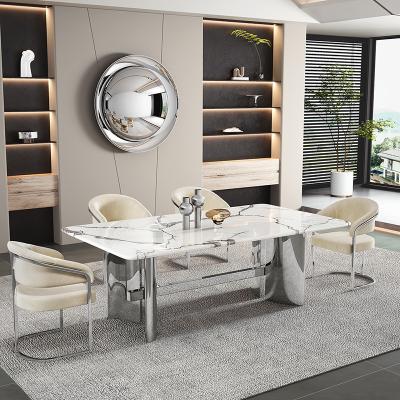 China Light Luxury Stainless Steel Marble Dining Table Set  Non-Folding for sale