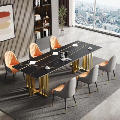 China Sophisticated Marble Dining Table With Shiny Stainless Steel Base for sale