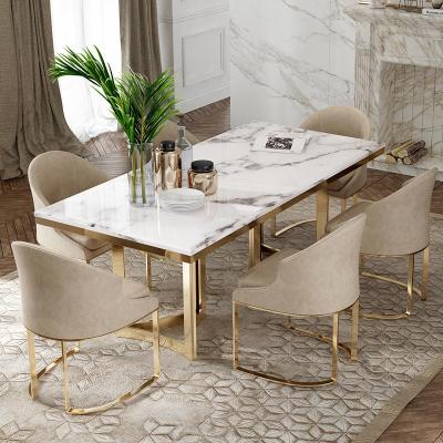 China Light Luxury Simple Stainless Steel Marble Square Dining Table for sale