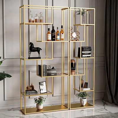 China Modern Light Luxury Stainless Bookshelf Steel Office Display Floor Bookcase for sale