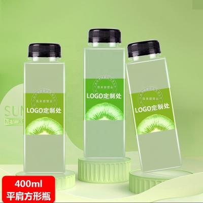 China Custom Wholesale Empty Square Beverage Makers Clear 150ml 250ml 400ml 500ml Juice Beverages PET Plastic Bottles With Lids for sale