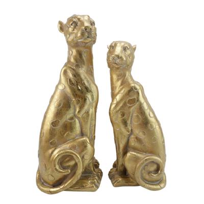 China All resin artificial leopard statues gold animal figurine home decor resting leopard statue for sale