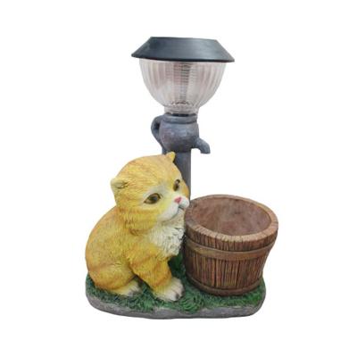 China Outdoor Garden Resin Cat Garden Flower Pot With Solar Led Light Garden Decoration for sale