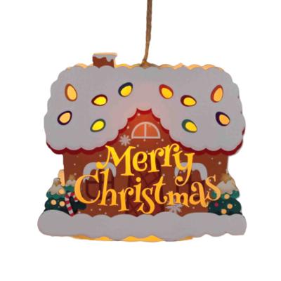 China Christmas Terr Ornament Christmas Decorations Wooden Small House With LED Lights For Christmas Tree Hanging Ornaments for sale