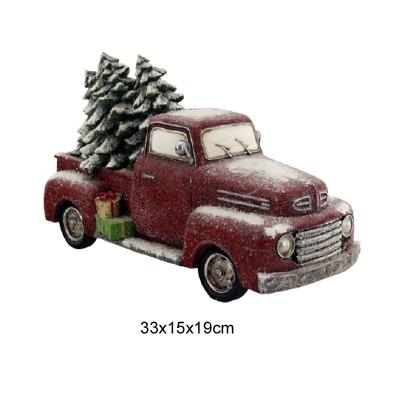 China Christmas Decorating Handmade Resin Vintage Red Truck With Christmas Tree Christmas Ornaments for sale