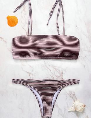 China Breathable Japan Tiny Stripe Two Piece Padded Swim Bikini For Teens for sale