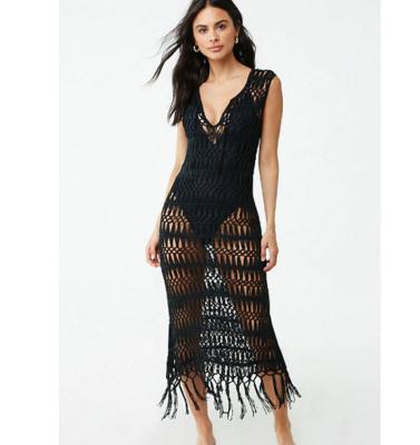 China New Design Breathable Tassels V Neck Irregular Sexy Dress For Women for sale