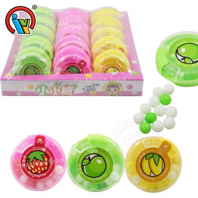 China New Natural Slide Cover Soft Fruit Ball Shape Hard Candy In Candy Bottle for sale