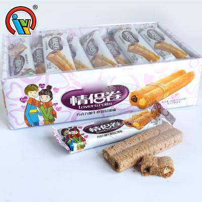 China Chocolate Milk Natural Flavor Crispy Twin Rolls Wafer Cookie Stick for sale