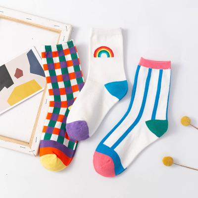 China Athletic Candy Women's Rainbow Thin Striped Korean Autumn Tube Cotton Pile Socks for sale