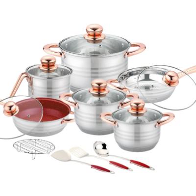 China Sustainable 16 Pieces Kitchen Tools Cooking Pots Sets Nonstick Cookware Set Outdoor Stainless Steel Cooking Pot Set for sale