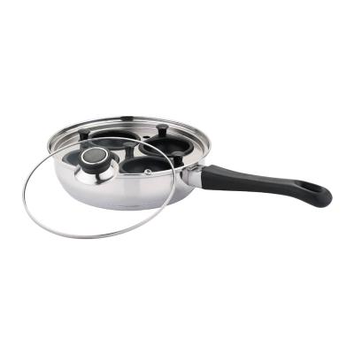 China CLASSIC 4 Egg Poaching Cups And Stainless Steel Frypan Pan Egg Steamer Egg Poacher Pan  With Glass Lid for sale