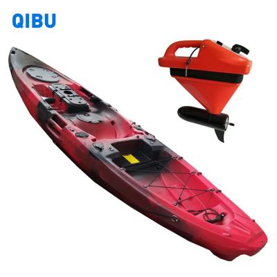 China QIBU OEM Plastic Fishing Rotomolded Canoe Kayak Sit On Top Single Adjustable Electric Drive Kayak Maker for sale