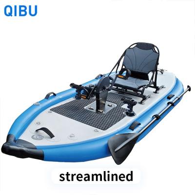 China Fishing Kayak With Inflatable Foot Pedal QIBU PVC Drop Point 1 Inflatable Fishing Kayak With Pedal for sale