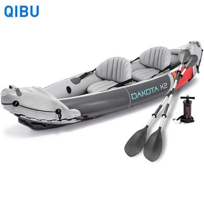 China Fishing Dakota K2 2-Person Heavy-Duty Vinyl Inflatable Kayak with 86-Inch Oars and Compressor, Gray and Red for sale