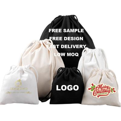 China Birthday Wedding Party Xmas Cotton Drawstring Christmas Gift Bags Custom Logo Jewelry Bag Cotton Canvas Drawstring Shopping Small Drawstring Pouch Bag for sale