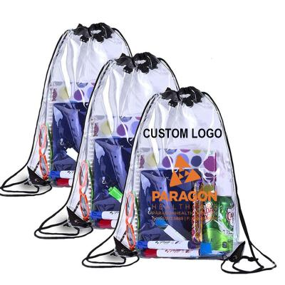 China Waterproof Clear Customized Drawstring Backpack Bag Sublimation Masks Transparent PVC Drawstring Shoe Bag Sports Backpack For Traveling for sale