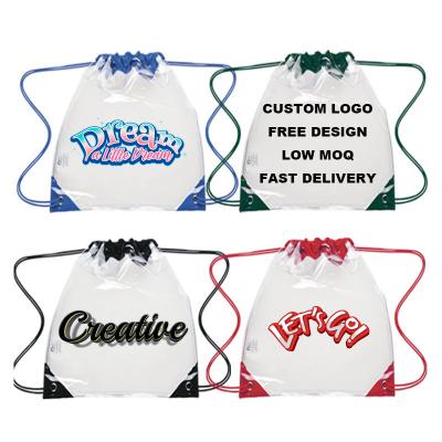 China Waterproof Promotional Clear Drawstring Backpack Bags Personalized Customization Masks Transparent PVC Drawstring Shoe Bag Sports Backpack for sale