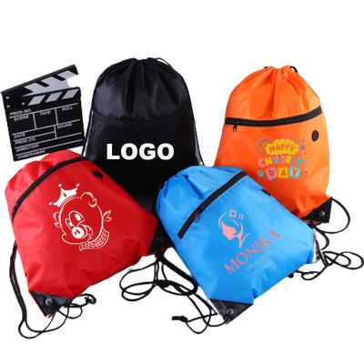 China New Style Waterproof 210d Polyester Drawstring Backpack Bags With Zipper And Pocket Custom Logo String Bag For Sports Gym Travel Bags for sale