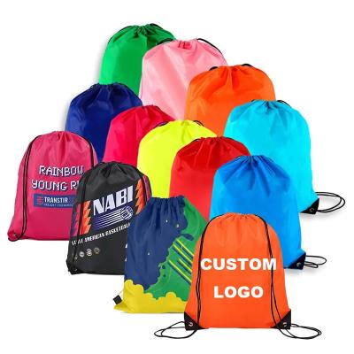 China Custom Drawstring Logo Printed Polyester Waterproof Gym Bags 210D Waterproof Backpack Gift Bags Outdoor Traveling Camping Backpacks for sale