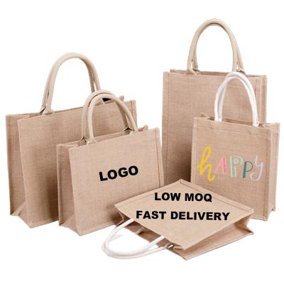 China Large Custom Made Wholesale Reusable Jute Shopping Bag Reusable Grocery Eco Friendly Tote Shopping Bag Burlap Jute For Gift for sale