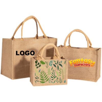 China Custom Printed Logo Reusable Burlap Tote Bag Handbag Cotton Cotton Jute and Canvas Beach Tote Bag for Outdoor and Traveling for sale