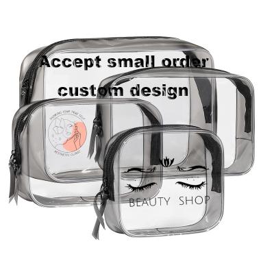 China Cosmetics Convenience Black Customized PVC Clear Plastic Travel Bag Customization Cosmetic Toiletry Bag With Handle Strap Clear Makeup Bag For Women for sale