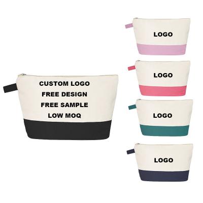 China Custom Logo Sublimation Blank Cotton Canvas Travel Makeup Pouch Bag With Bottom Black Zipper Travel Cosmetic Makeup Bag for sale