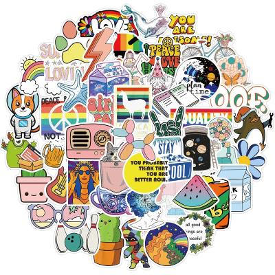 China 50Pcs Decorative Stickers Custom Decorative Sticker Pack Promotional Waterproof PVC Die Cut Stickers Cute Aesthetic For Laptop Water Bottle for sale