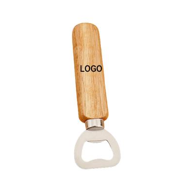 China Promotional Handle Stainless Steel Bottle Opener Heavy Duty Wooden Barman Bottle Openers Wood Engraved Logo For Wedding Gift for sale