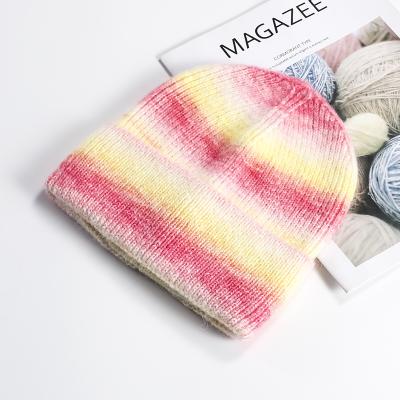 China New Fashion Style JOINT Tie Dye Knitted Hat Acrylic Short Cold Ribbed Beanie Hats for sale