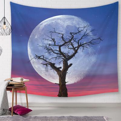 China Simple Soft Woven Fabric Digital Printing Decoration Woven Tapestry Wall Hanging Moon Tapestry for sale