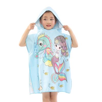 China Child Safe High Quality Custom Printed Poncho Kids Velvet Microfiber Double Side Beach Towel for sale